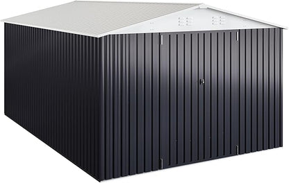 WKM 10x14 Outdoor Storage Shed, Garden Shed with Updated Frame Structure and Lockable Doors, Metal Tool Sheds for Backyard Garden Patio Lawn, White
