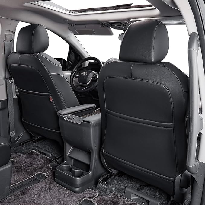 EKR Sienna Seat Covers for 2011-2020 Toyota Sienna XLE,Limited,Limited Premium,7 Seats,2nd Row Captain Seats W/Legrest,Seat Covers for SUV,Automotive Seat Cover Full Set-Three Row,Leather(Black)