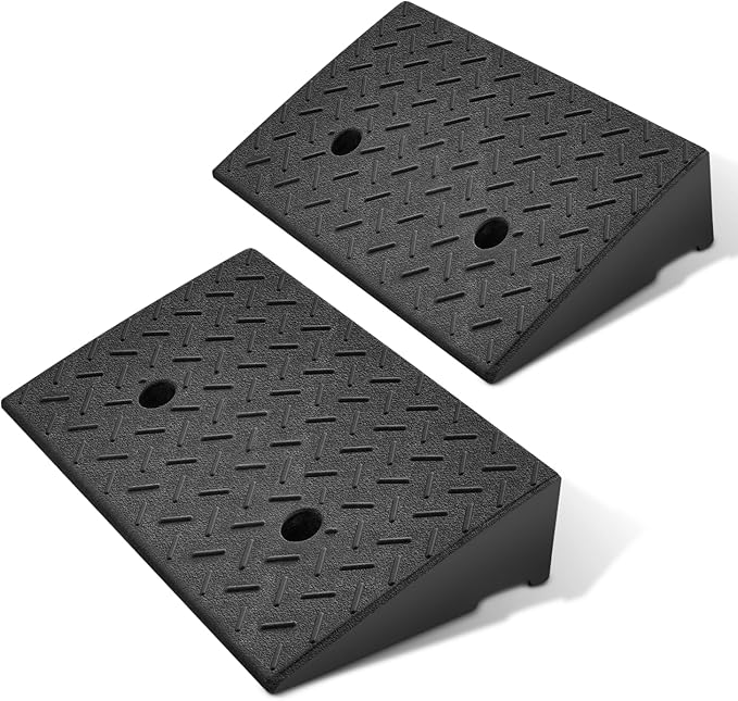 DNA MOTORING 2pcs 4.3" Rise Rubber Curb Ramp Heavy Duty Loading Driveway Ramp Threshold Ramp 19.5 in L x 11.6 in W x 4.3 in H for Loading Dock, Warehouse, Wheelchair, Motorcycles, Cars, TOOLS-00645