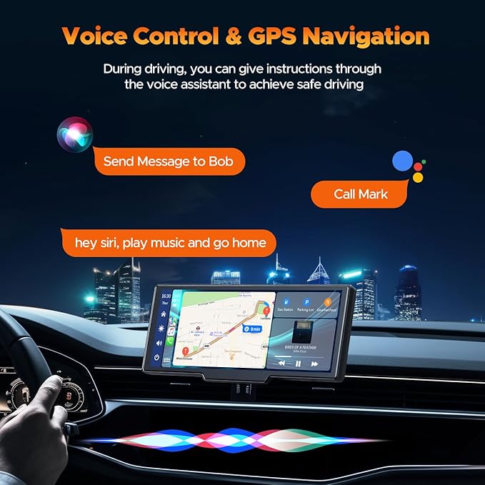 Volam Wireless Carplay Screen for Car with 2.5K Dash Cam, 1080p Backup Camera, 9.26" Portable Car Stereo with Apple Carplay Android Auto, Mirror Link, Loop Recording, GPS Navigation, AUX/FM