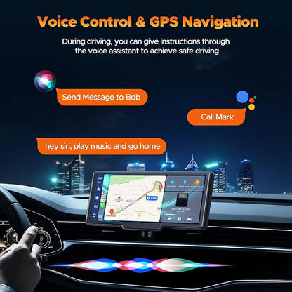 Volam Wireless Carplay Screen for Car with 2.5K Dash Cam, 1080p Backup Camera, 9.26" Portable Car Stereo with Apple Carplay Android Auto, Mirror Link, Loop Recording, GPS Navigation, AUX/FM