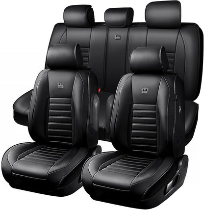 CAR PASS Nappa Leather Car Seat Covers Full Set, Luxury Seat Protector for Cars, Waterproof Anti-Slip Car Seat Cushion Armrest Compatible Airbag Universal for Sedan SUV Pick-up Truck Automotive, Black