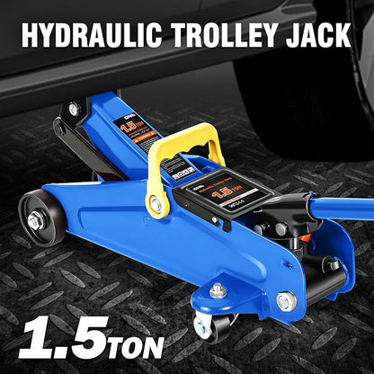 DNA MOTORING Low Profile Hydraulic Trolley Service/Floor Jack, 1.5 Ton (3000 lbs) Capacity, Lifting Range 5.3"-12",Blue,TOOLS-00327