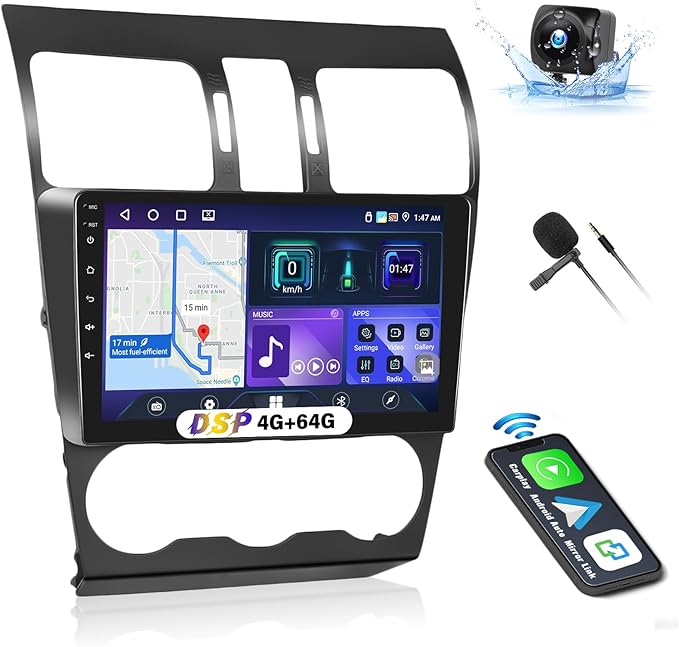 UNITOPSCI 4G+64G Radio for Subaru Forester WRX Impreza 2015-2018 Android Car Stereo CarPlay Android Auto Bluetooth 5.0 GPS 9 Inch 1280 * 720 Touchscreen DSP 32 EQ FM/RDS WiFi SWC Backup Camera Mic