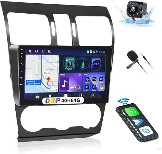 UNITOPSCI 4G+64G Radio for Subaru Forester WRX Impreza 2015-2018 Android Car Stereo CarPlay Android Auto Bluetooth 5.0 GPS 9 Inch 1280 * 720 Touchscreen DSP 32 EQ FM/RDS WiFi SWC Backup Camera Mic