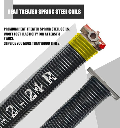 Garage Door Torsion Spring Set, Pair of 2" Electrophoresis Coated Garage Door Springs Replacement with 2 Non-Slip Winding Bars and Bearing, Minimum 16000 Cycles (.207x2x24)