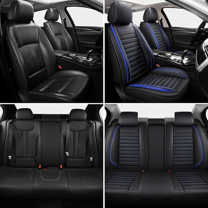 Leather Car Seat Covers Full Set, Universal Faux Leather Car Seat Covers 5 Seats, Automotive Seat Covers for Most Sedans SUVs Trucks, Front and Rear Seat Covers,Wine Red