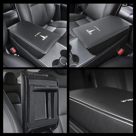 Car Armrest Cover for Tesla Model 3 Y Leather Center Console Armrest Box Cover Anti-Scratch Protector Pad Interior Accessories for Tesla Model 3 Model Y 2017-2023