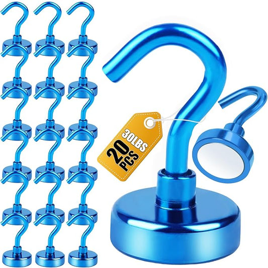 DIYMAG Magnetic Hooks, 30Lbs Strong Heavy Duty Cruise Magnet S-Hooks for Classroom, Fridge, Hanging, Cabins, Grill, Kitchen, Garage, Workplace and Office Etc, (20 Pack-Blue)