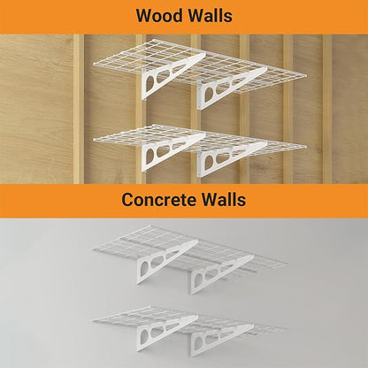 2x4 ft Garage Shelving, 2-Pack Wall-Mounted Shelves for Garage, Kitchen, Pantry Storage, 400 lbs Total Load Capacity Wall Shelving, White
