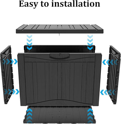 50 Gallon Lockable Resin Deck Box, Waterproof & UV-Resistant Outdoor Storage Box for Outdoor Cushion Storage, Garden Tools & Pool Accessories Storage, Black