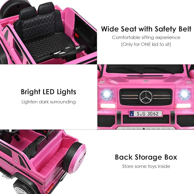 Costzon Ride on Car, Licensed Mercedes-Benz Maybach, 12V Battery Powered Vehicle Toy w/ 2 Motors, Remote Control, 3 Speeds, Lights, Horn, Music, Aux, Storage, Truck, Electric Car for Kids (Pink)