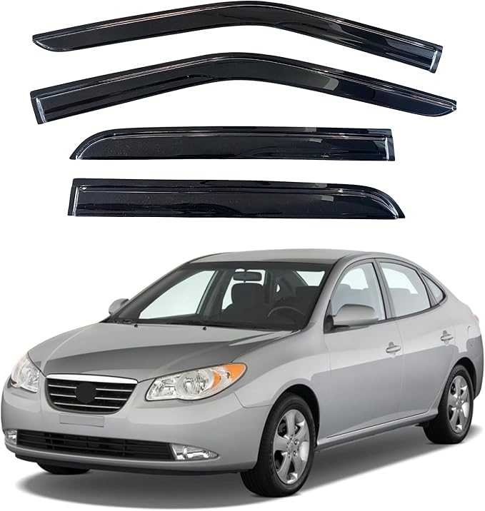 KPY Window Visor Compatible with Hyundai Elantra Sedan 2007-2010 (Excludes Touring Models), 4PC Rain Guard Side Window Vent Deflectors Tape-On Mugen Style, 2007 2008 2009 2010