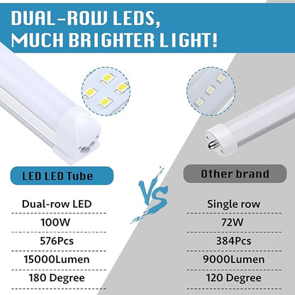 (12-Pack), 8FT LED Shop Light Fixture, Super Bright 100W 6000K Cold White 15000LM, 8 Foot Led Lights, Flat 2 Rows Flat Shape 96" LED Shop Lights,Linkable T8 LED Tube Lights for Garage Warehouse