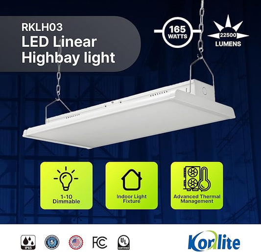 2 FT Linear LED Shop Light, 165W, 22,434LM, Industrial & Warehouse Use, 5000K Daylight, Dimmable, UL & DLC Listed, Garage, Workshop Light