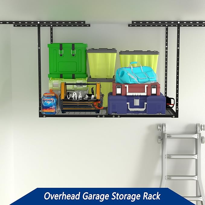 3 x 4FT Overhead Garage Storage Rack, Adjustable Ceiling Storage Racks, Garage Shelving Heavy Duty Storage Organizer System, 400lbs Weight Capacity (Black)