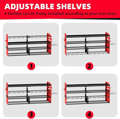 Power Tool Organizer Wall Mount with 8-Drill Holders-400Lbs Load Heavy Duty Metal 4-Layers Garage Storage & Organization Battery Tools Rack with Side Panels Utility Racks Workshop Gifts for Men