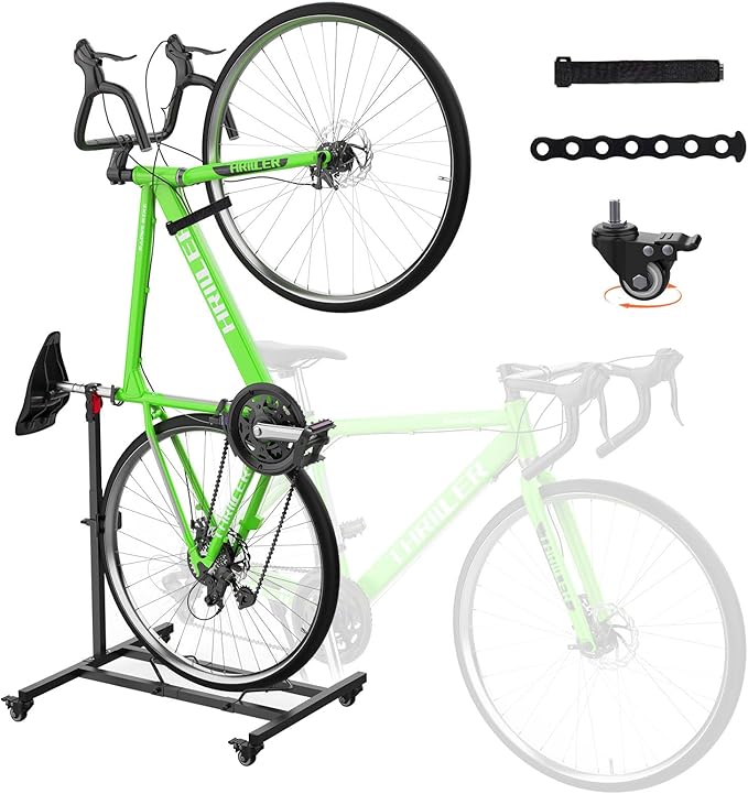 Vertical Bike Stand,Freestanding Space-Saving Bike Rack with Adjustable Height for Wheels Sizes up to 29”,Indoor Bike Storage Rack for Garage & Apartment, Upright Bicycle Floor Holder for MTB Road