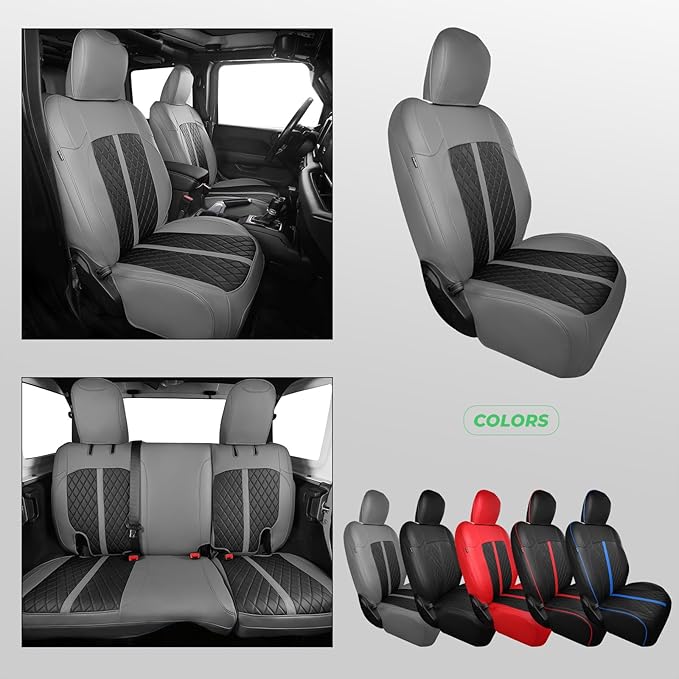 for Jeep Wrangler Seat Covers 4Door JK 2013 2014 2015 2016 2017, Custom Fit Car Seat Cover Full Set, Luxury Leather Seat Protectors, Waterproof SUV Interior Cushions Accessories, Gray Black