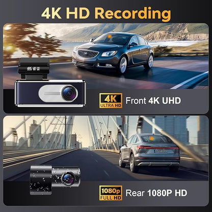 Dash Cam Front and Rear - 4K HD Dual Dash Camera for Cars, Built-in 5G WiFi GPS, 64GB Card, Dashcam with 3.2" IPS Screen, UHD Night Vision, HDR, App Control, 24H Parking Monitor