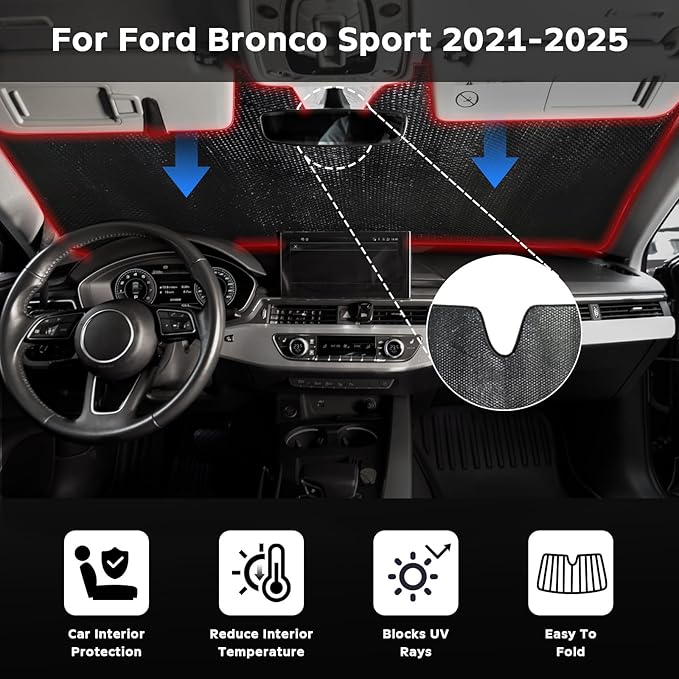 Windshield Sun Shade for Ford Bronco Sport 2021-2025 - 5-Layer Bubble Foldable Front Window Shade Sun Visor Accessories - Blocks Heat & UV Rays (Only Fit Bronco Sport)