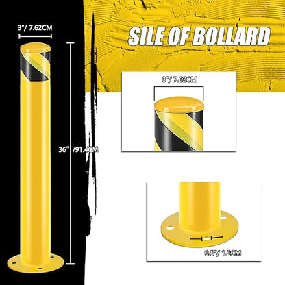 Safety Bollard Post, Steel Bollards,Parking Bollard, Yellow Powder Coated Safety Parking Barrier Post, for Traffic Sensitive Areas (6, 36"H*3"D)