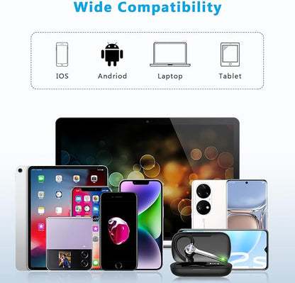 Bluetooth Headset, Wireless Bluetooth Earpiece with 500mAh Charging Case 72 Hours Talking Time Built-in Microphone for iOS Android Cell Phone, V5.1 Hand-Free Headphones for Trucker, Office