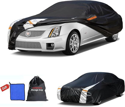 Cadillac CTS Car Cover 100% Waterproof All Weather, Gift with Towel, 10 Layers Sedan Car Cover Custom Fit 2003-2019 Cadillac CTS, Full Exterior Covers Rain Sun UV Protection with Door Zipper.