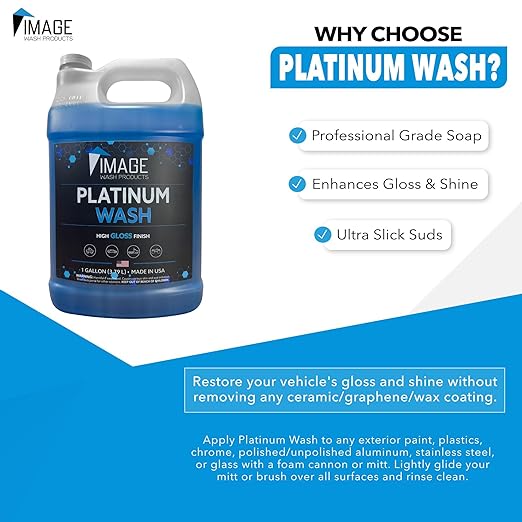 Image Wash Products - (1-Gallon Platinum Wash Car Soap – Car Wash Foam Soap for Foam Cannon & Pressure Washer | High Gloss RV/Truck Wash Soap | Bubble Gum Scent, Detailer Grade Car Soap