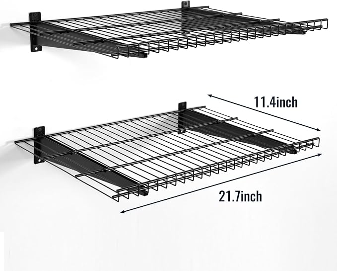 2 Pack Garage Wall Mounted Shelf, 21.7" x 11.4" Heavy Duty Wall Storage Shelves for Garage, Workshop, Laundry Room and Kitchen, Max Load 50 lbs (Black,2 Pack)