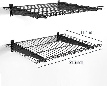 2 Pack Garage Wall Mounted Shelf, 21.7" x 11.4" Heavy Duty Wall Storage Shelves for Garage, Workshop, Laundry Room and Kitchen, Max Load 50 lbs (Black,2 Pack)