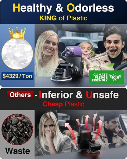 [True Anti-Vibration] Car Phone Holder VANMASS【2025 Ultimate Military-Grade Upgraded】Suction Cell Mount Truck Stand Cradle for Dashboard Windshield Vent for iPhone 16 Pro Max 15 14 13 Samsung Android
