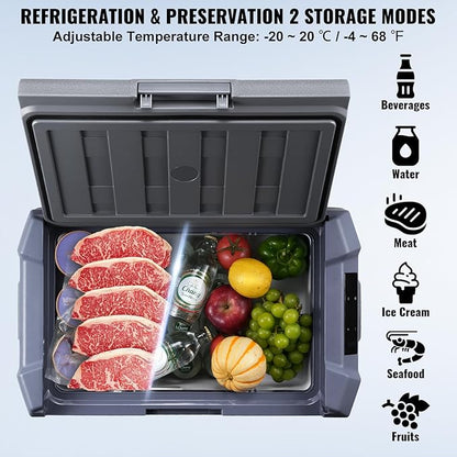 VEVOR 12 Volt Car Refrigerator Fridge, 15 L Single Zone Portable Freezer, -4℉-68℉ Adjustable Range, 12/24V DC and 100-240V AC Compressor Cooler for Outdoor, Camping, RV, Grey