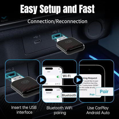 Wireless CarPlay Adapter for iPhone - Converts Factory Wired to Wireless, Plug & Play, Stable Auto-Connect for iOS 10+ & Factory CarPlay Cars (Pro Mini Design)