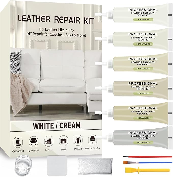Leather Repair Kit,Car Seats, Sofa,Jacket & Purse - Repairs Burn Holes,Scratches,Tears - Restores Faux,Vinyl,Artificial and Real Leather (Beige)