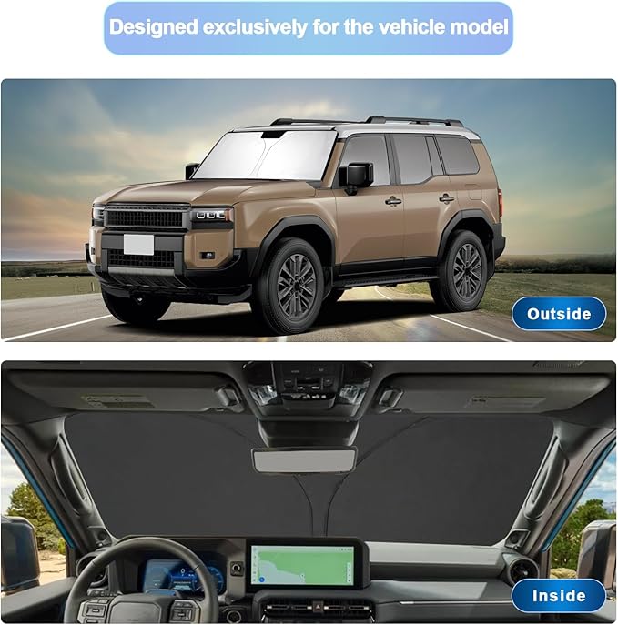 SXCY for 2024 2025 Toyota Land Cruiser Windshield Sunshade for Toyota Land Cruiser 2024 Accessories 2024 2025 Land Cruiser Sunshade Foldable Sun Shield 2024 2025 Land Cruiser Sun Shade Block UV Rays