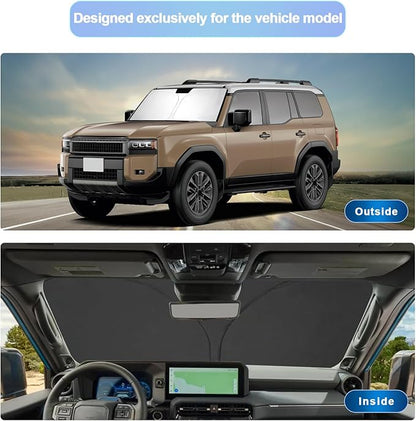 SXCY for 2024 2025 Toyota Land Cruiser Windshield Sunshade for Toyota Land Cruiser 2024 Accessories 2024 2025 Land Cruiser Sunshade Foldable Sun Shield 2024 2025 Land Cruiser Sun Shade Block UV Rays