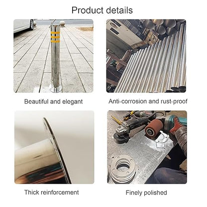 Safety Bollard, Steel Bollards, Removable Bollard, Driveways Stainless Steel Security Posts with 4 Anchor Bolts, for Parking Barrier, Road Safety(Size:750mm/30in)