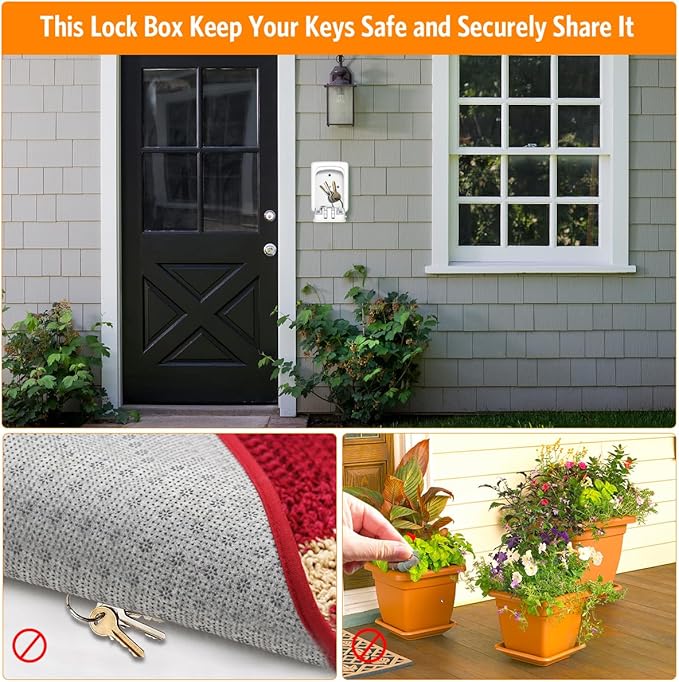 Key Lock Box Wall Mounted, Fayleeko 4 Digit Combination Lockbox for Outside, House Keys - 5 Keys Capacity, Key Safe Security Storage Lock Box for Indoor, Outdoor, Garage, Garden, Store (White, 1Pack)