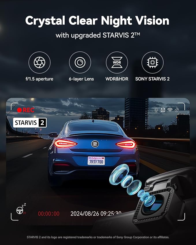 REDTIGER 4K Dash Cam Front and Rear, STARVIS 2 Sensor, 64GB Card Included, 4K/2.5K+1080P Dual Dash Camera for Cars Built-in WiFi GPS, 3.18 Inch IPS Screen, 170° Wide Angle, Parking Monitor (F7N Pro)