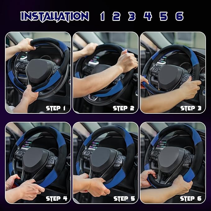 Soft Leather Steering Wheel Cover with Breathable Design and Anti-Slip Grip, Fully Compatible with Tesla, Toyota, Honda, Nissan 14.2-14.96 inch Round Steering Wheel（Sedans and SUVs）