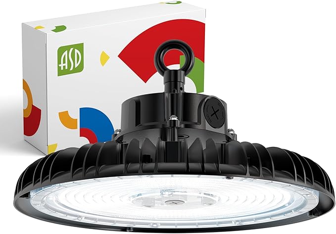 ASD LED High Bay UFO Light Fixture, Commercial Shop Lighting | Dimmable, IP69K Waterproof, DLC Premium, UL Listed | 240W 37000LM 5000K 100-277V | Warehouse, Garage, Workshop, Barn Lamp | Black