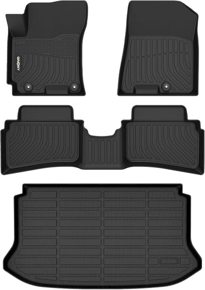 GINOWY-Floor Mats & Cargo Liner for Hyundai Venue 2020-2024 2025 (for Cargo Tray Upper Position) TPE All Weather 2023 Venue Car Mats Trunk Mat Waterproof Venue Accessories Black
