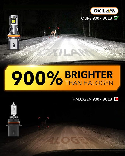OXILAM 9007/HB5 LED Bulbs 10X Ultra-Brighter 60,000LM Than Halogen, 3 Min Quick Install, 20 Years Lifespan, No Flicker, 99% Compatibility