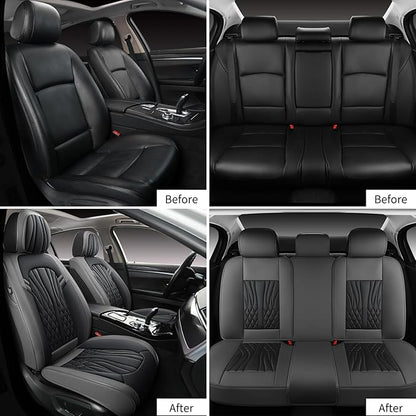 Leather Car Seat Covers,Car Seat Protector Waterproof,Seat Covers Full Set, Car Seat Protectors 5 Seats,Automotive Seat Covers Fit Most Cars Grey&Black