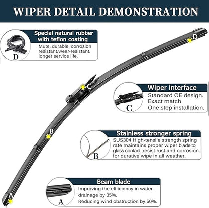 AUTOBOO 28"+28" Windshield Wipers with 12 Inch Rear Wiper Blade Replacement for Ford Focus 2012 2013 2014 2015 2016 2017 2018 -Original Factory Quality (Pack of 3)