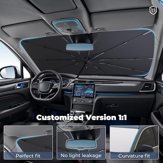 Windshield Sun Shade Umbrella for 2018-2023 Toyota CHR Accessories: Custom Fit 210T Silver, Foldable Sunshade Front Window Sun Visor, Blocks UV Rays, Keeps Car Cool for XLE, Limited, Nightshade