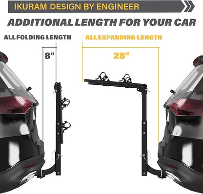 2 Bike Rack Bicycle Carrier Racks Hitch Mount Double Foldable Rack for Cars Truck SUV Fits 2" Hitch Receiver, Including Anti-Rattle Hitch Tightener