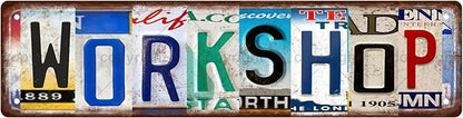 WORKSHOP Vintage Metal Tin Sign, Street Sign, Home Decor, Room Decor, Wall Decor, Bathroom Decor, Bar Decor, Cafe Decor, Garage Decor, 16 x 4 Inch