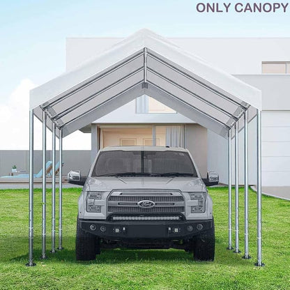 12'x20' Upgraded Carport Replacement Top Canopy Cover for Car Garage Shelter Tent Party Tent with Ball Bungees White (Only Top Cover, Frame is not Included)